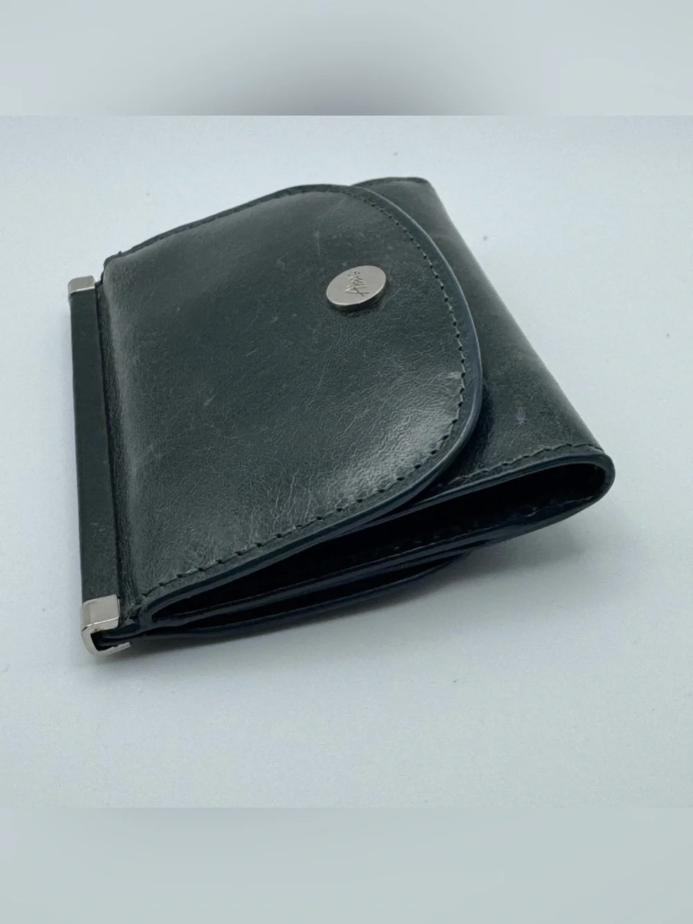 A’bas charcoal Leather Double Sided Trifold Wallet Coin Purse Fiocchi Italy